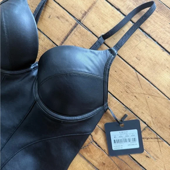 Honey Birdette Bkack Faux Leather Emily Bustier Bodycon Dress - Picture 7 of 13